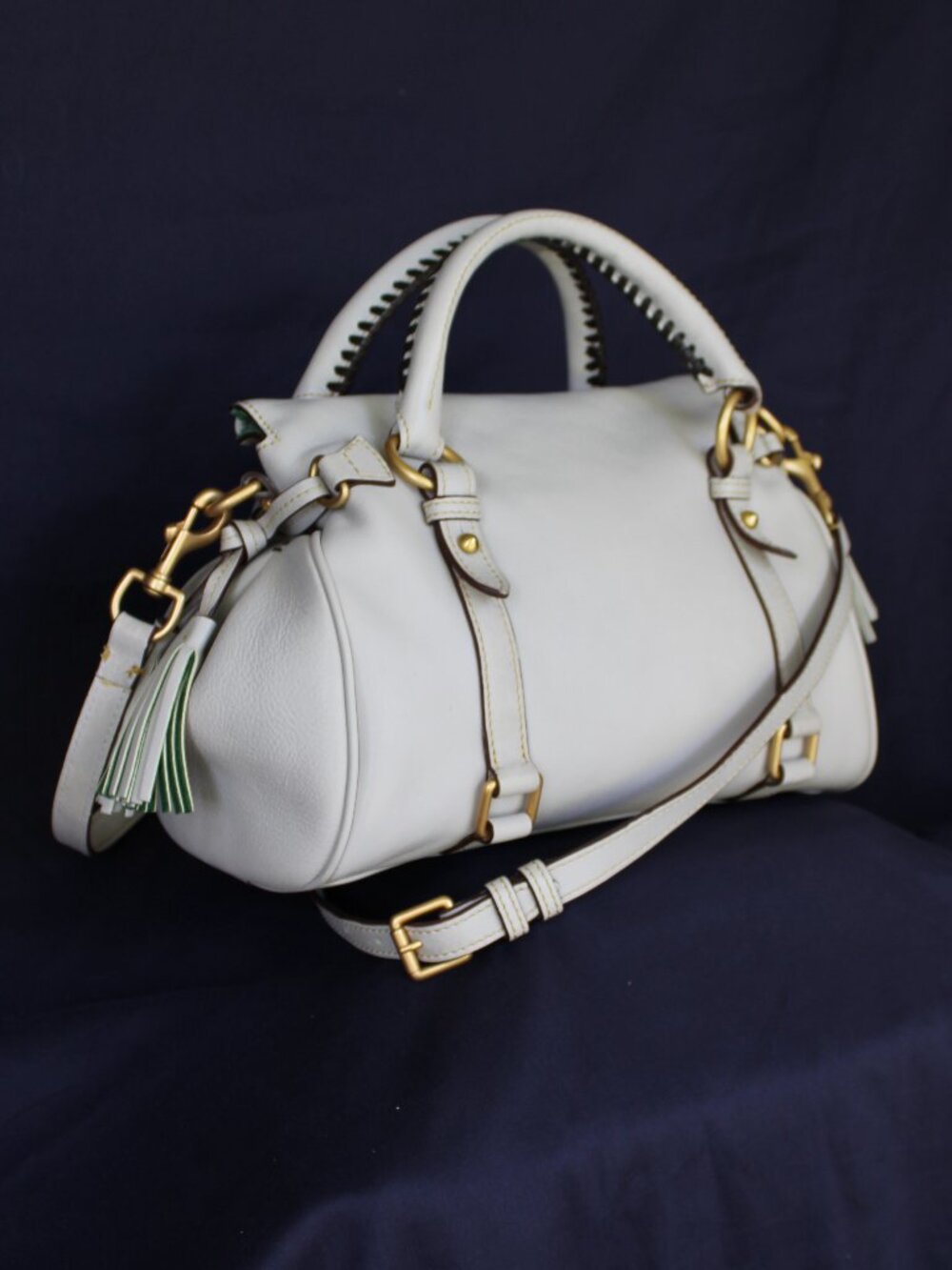 Dooney & Bourke bone light gray satchel leather Florentine tassel purse - Picture 7 of 11